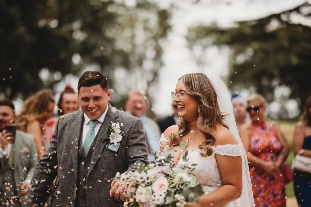 bride and groom at Reymerston Hall